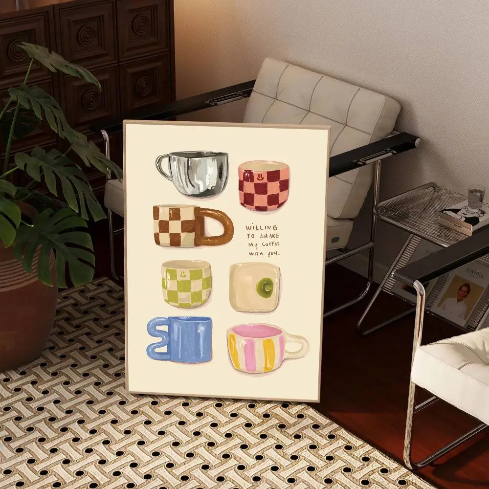 Willing To Share My Coffe With You Poster Self-adhesive Art Waterproof Paper Sticker Coffee House Bar Room Wall Decor