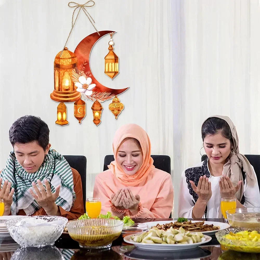Lanterne en papier motif étoile et lune pour le Ramadan Kareem, décoration murale pour porte, décor de fête Eid Al Adha PmotHappy Eid Mubarak, 1 pièce
