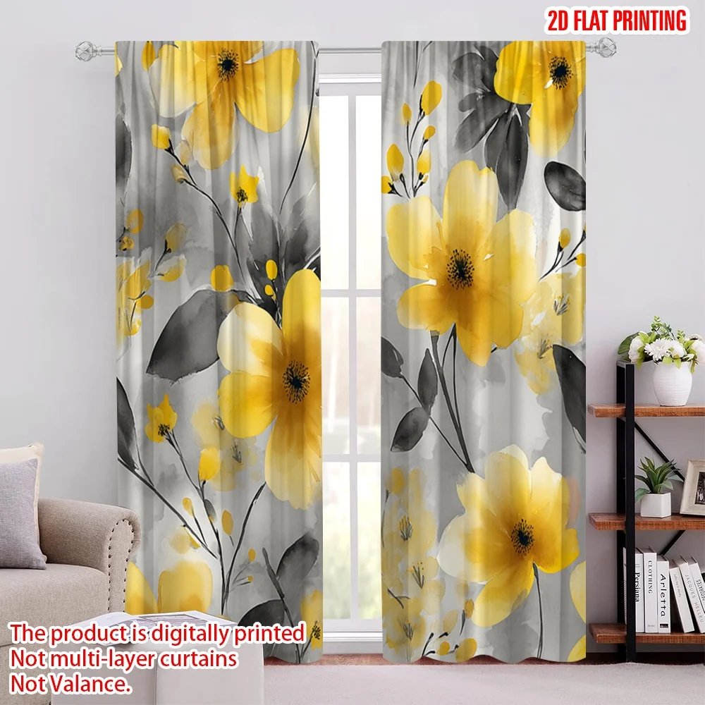 

2pcs,2D plane printing Curtain Fabric Sunflower Whimsy Polyester Easy Install (without rod) Decorations Outdoor Perfect for