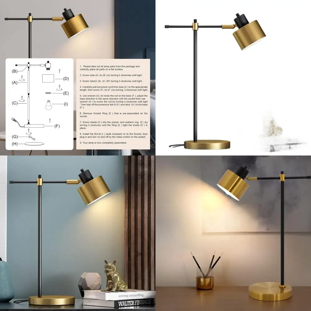 

Светодиодная металлическая настольная лампа с лампой для чтения, современный индустриальный стиль для домашнего офиса, спальни, кабинета, гостиной и тумбочки - G