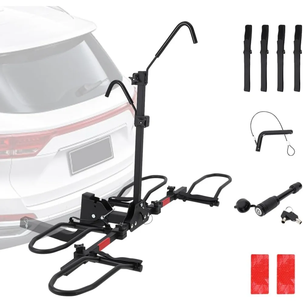 

Foldable 2-Bike Hitch Rack for Electric Bikes, SUVs, and Trucks with 180 lb Capacity and Tilting Feature