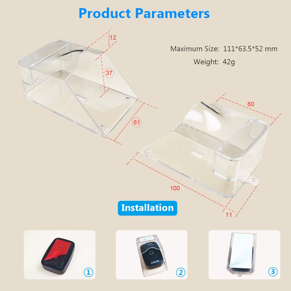Waterproof Doorbell Cover Wireless Tough Smart Doorbell Ring Chime Button Outdoor Transparent Double-Sided Tape Transmitter