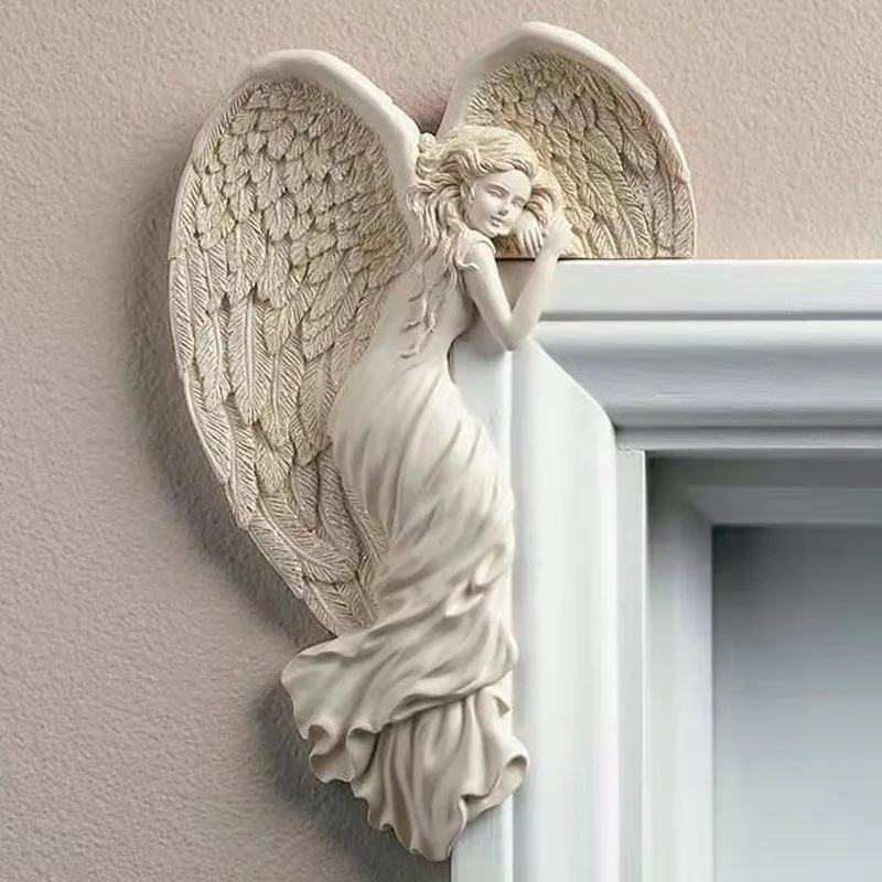 

Angle Statue Wall Cabinet Door Angel Wing Sculpture Ornaments White Simulation Goddesses Action Posture Statue Decoration Art Cr