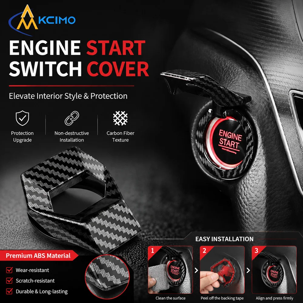 Kcimo Car Engine One-Key Start Push Button Decor Cover 1Pc Self Adhesive Start Stop Switch Cap Interior Styling Trim Parts
