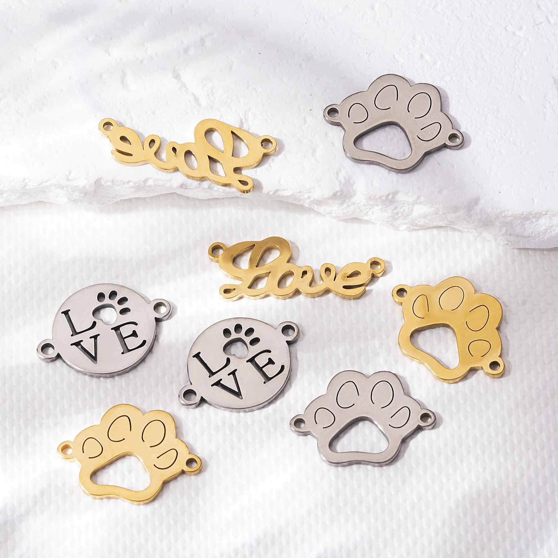 10 Stück/Set Edelstahl-Verbindungsanhänger mit Liebesbrief- und Pfotenabdruck-Motiv für DIY-Schmuckherstellung, Armband, Halskette – Detail 5