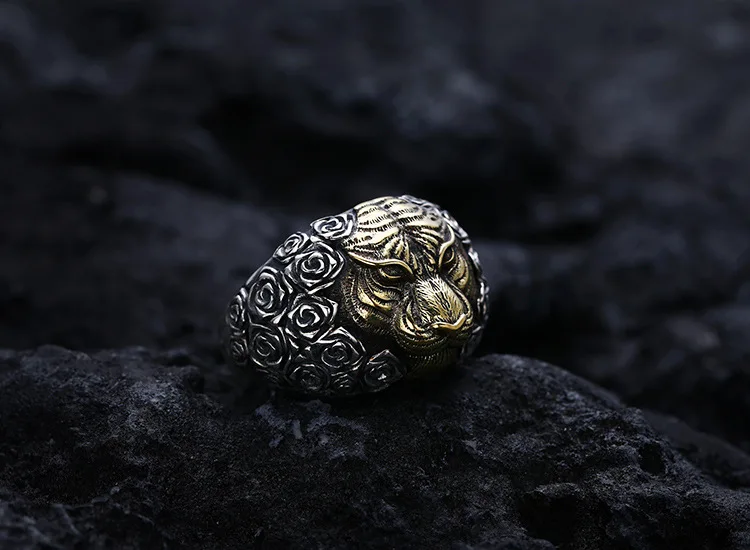 Tiger Year Zodiac Jewelry Pure Silver Tiger Head Ring Men's Trendy Chinese Style Index Finger Retro Old Thai Silver Ring