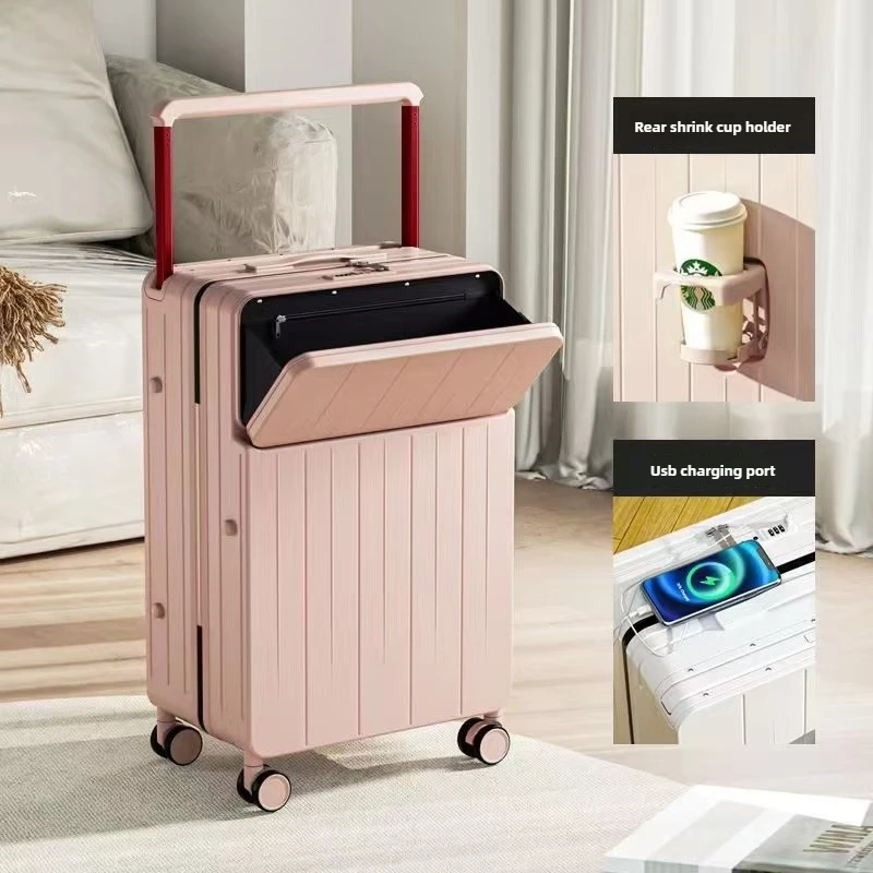 Front opening 20 inch luggage compartment, multifunctional suitcase, wide suitcase, boarding password box with USB interface