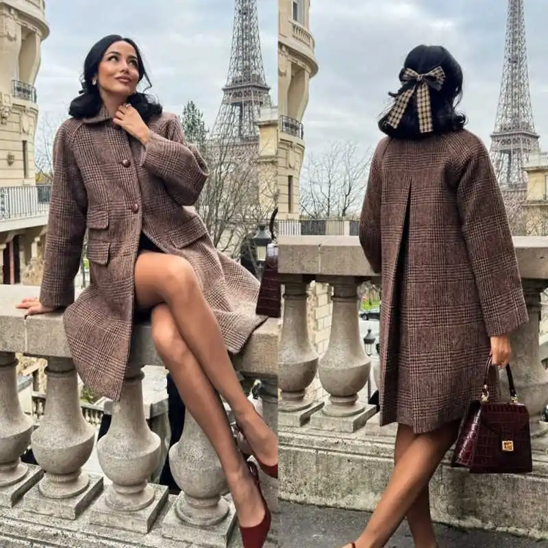 

Classic Women's Wool Blend Overcoat 1 Piece Single Breasted Winter Fashion Loose Long Coat go shopping Commute Customized