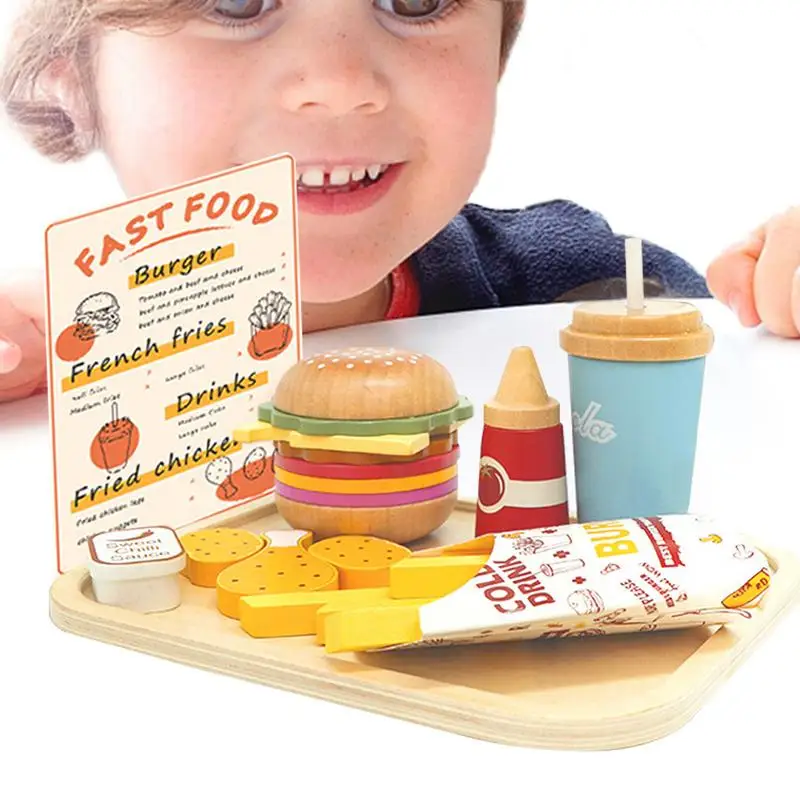 Play Food Set For Kids Kitchen Burger French Fries Fried Chicken Drinks Play Kitchen Accessories Burger French Fries Fried