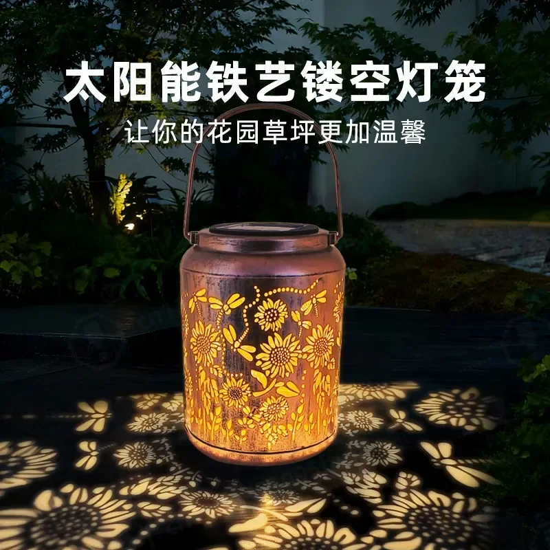 New Wrought Iron Hollow Projection Light, Sunflower Handicraft Light, Outdoor Ambient Light, Solar Light