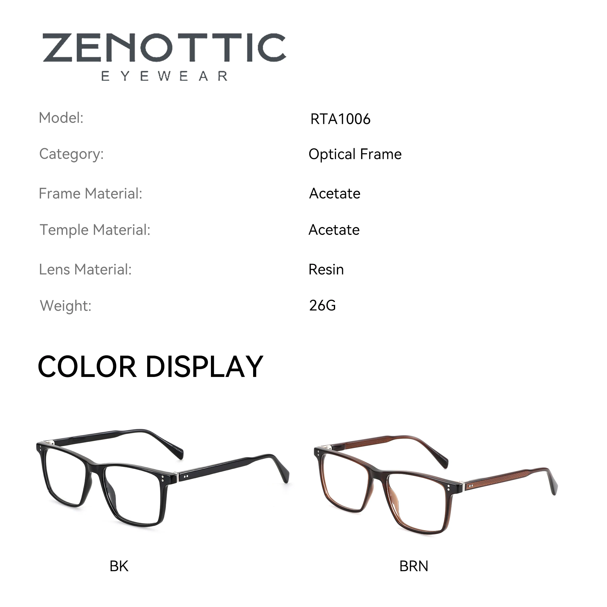 ZENOTTIC Men Square Acetate Custom Prescription Glasses Multifocal Women's Grade Eyeglasses Numbered Reading Eyewear