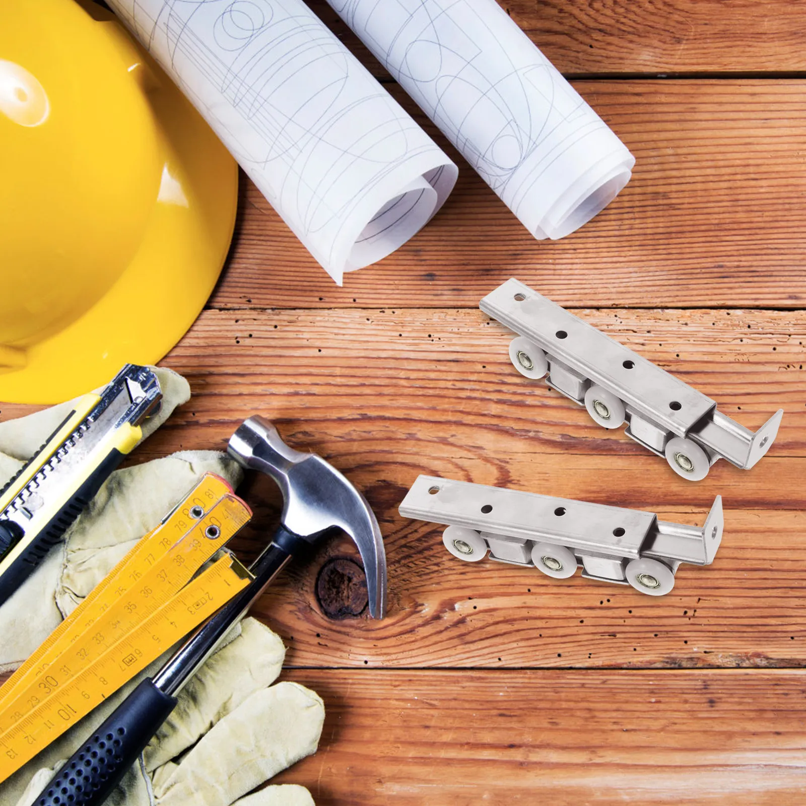 

1 шт. Сверхпрочная железная направляющая система для раздвижных дверей-амбаров с 6 роликами, напольный направляющий ролик-ограничитель для кухни, кладовой, ванной комнаты