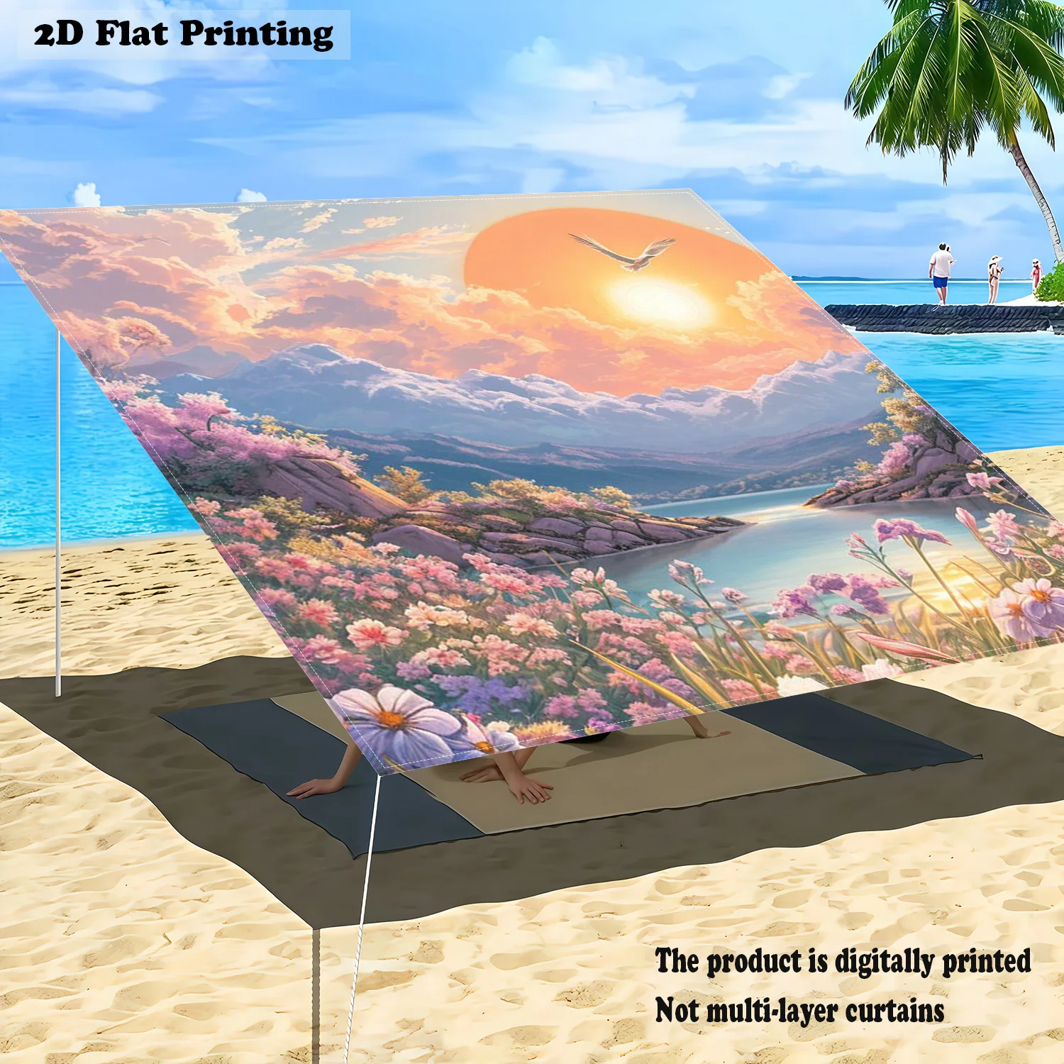 1 Pc Bright Blooming Flower Pattern Outdoor Canopy Portable All-Season Shade for Courtyard/Patio/Party/Beach/Picnic/Garden Durab