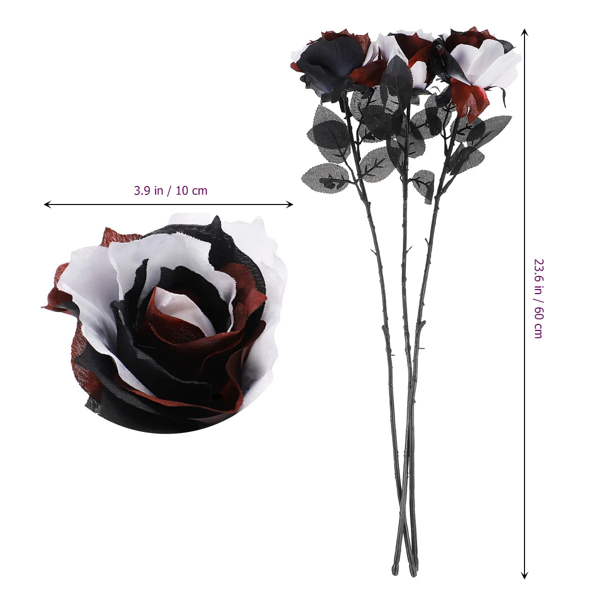 

3pcs Simulation Rose Stem Artificial Flowers For Home Wedding Party Halloween Decoration Layout Prop Living Room Ornament