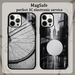 Classic Black Landscape Phone Case For iPhone 15 14 13 12 11 Pro Max Plus Mini Mirror Magnetic Cover