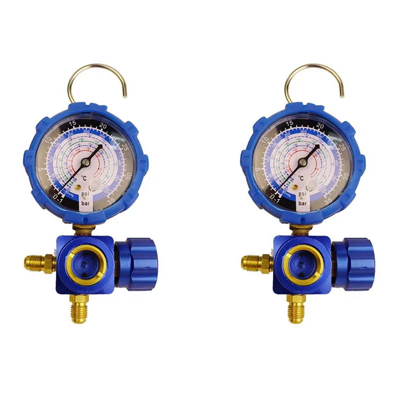 R410A R22 R134A 냉매용 2X 에어컨 게이지 시각적 거울이 있는 매니폴드 게이지 압력계 밸브 500Psi 블루