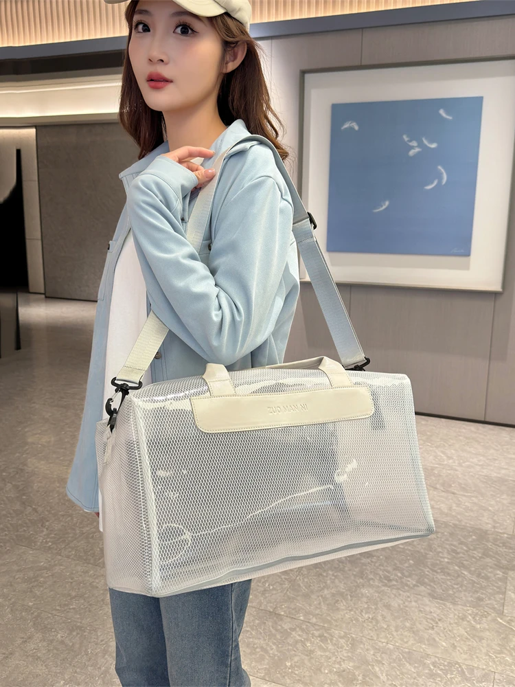 Transparent Waterproof PVC Duffle Bag, Zipper Travel Storage Bag,Sports Fitness Bag, Large Capacity Handbag & Shoulder Bag