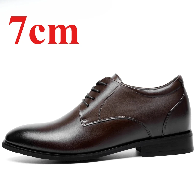 

Коричневые удлиняющие туфли дерби, мужские модельные туфли, 7 см, свадебные удобные невидимые туфли из натуральной кожи с внутренней стороны, увеличивающие рост