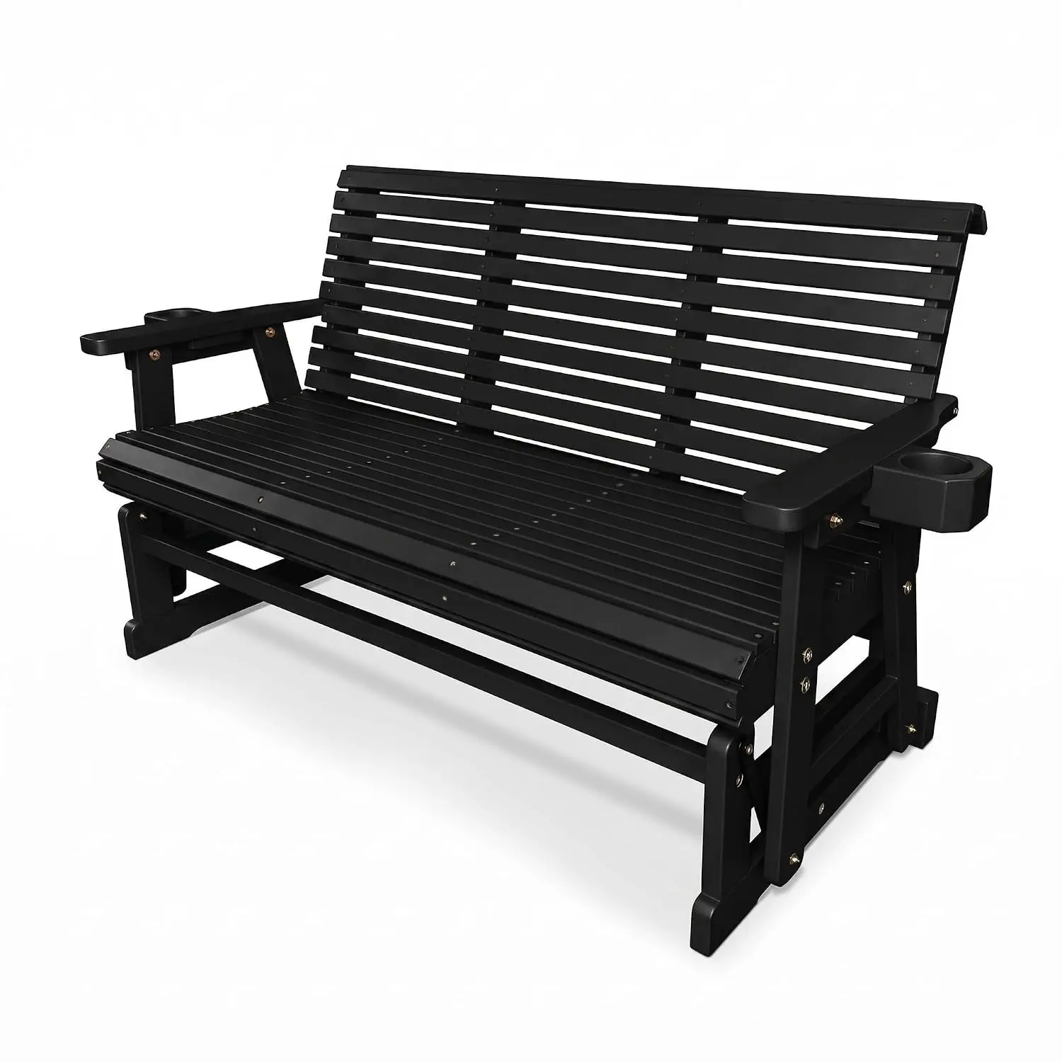 Patio Glider with Cup Holders, High Roll Back and Deep Contoured Seat,Heavy Duty 800 Lb (Black, 3-Seater)