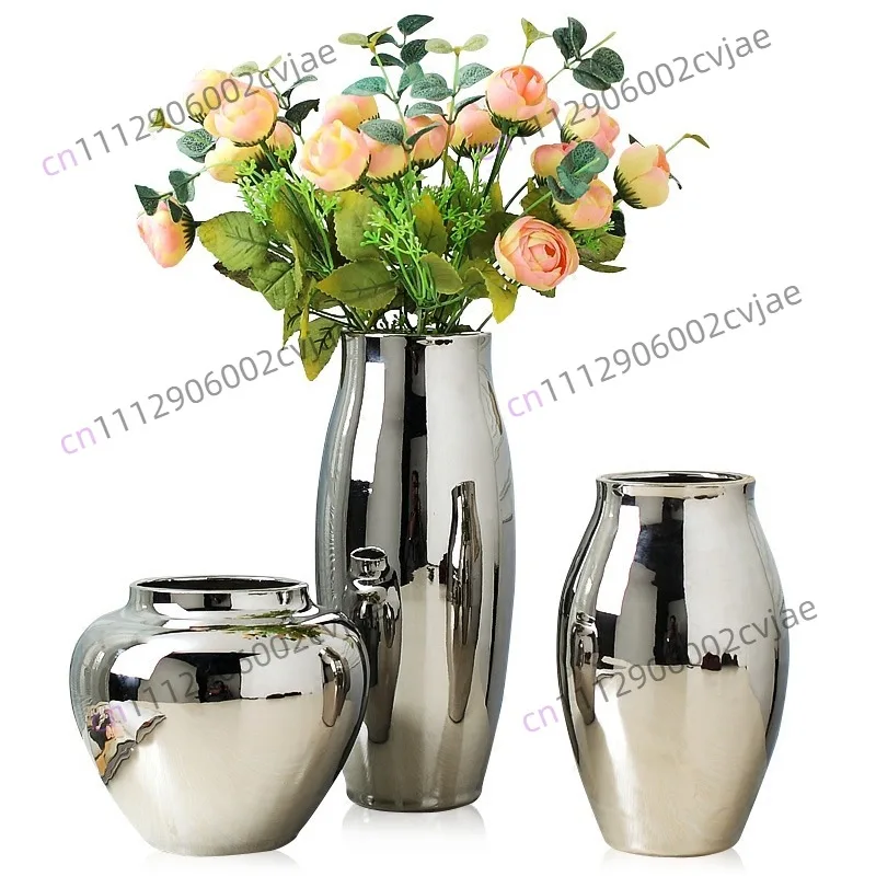 Home living room TV cabinet wine cabinet decoration ornaments simple fashion soft work art ceramic gold-plated silver vase