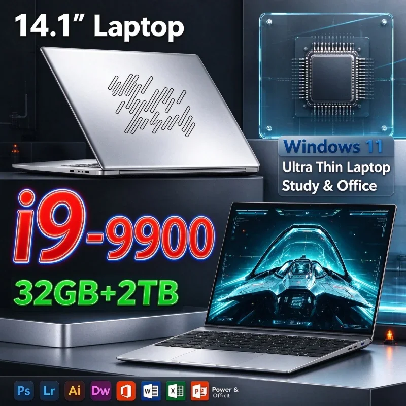14.1"Inch Business Notebook Windows 11 Intel Core I9-9900 32GB RAM Optional 1TB/2TB SSD Ultra Thin Lightweight Laptop Daily Use