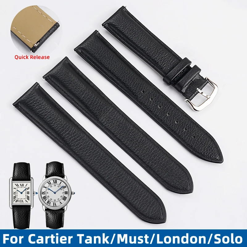 16/17/19/20/22/23mm Quick Release Watch Band For Cartier Tank Must London Solo Soft Comfortable Genuine Leather WatchStrap Black