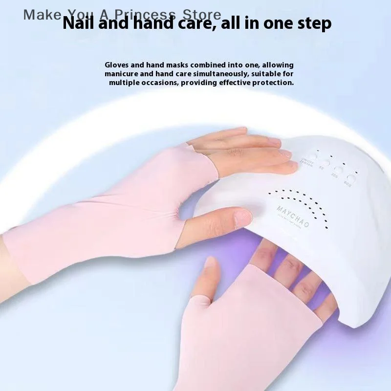Pro UV-Schutz-Handschuhe für Nagelkunst, Gel-Nagellampe, Sonnenschutz-Handschuhe, fingerlose Hand, Sonnenpflege, dünne kühle Eisseide, seidiger Sonnenhandschuh