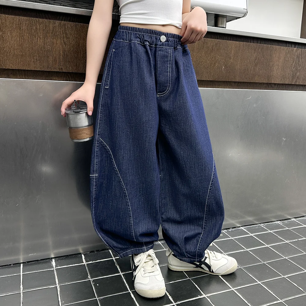 Jeans Baggy bleu rétro américain pour enfants filles y2k