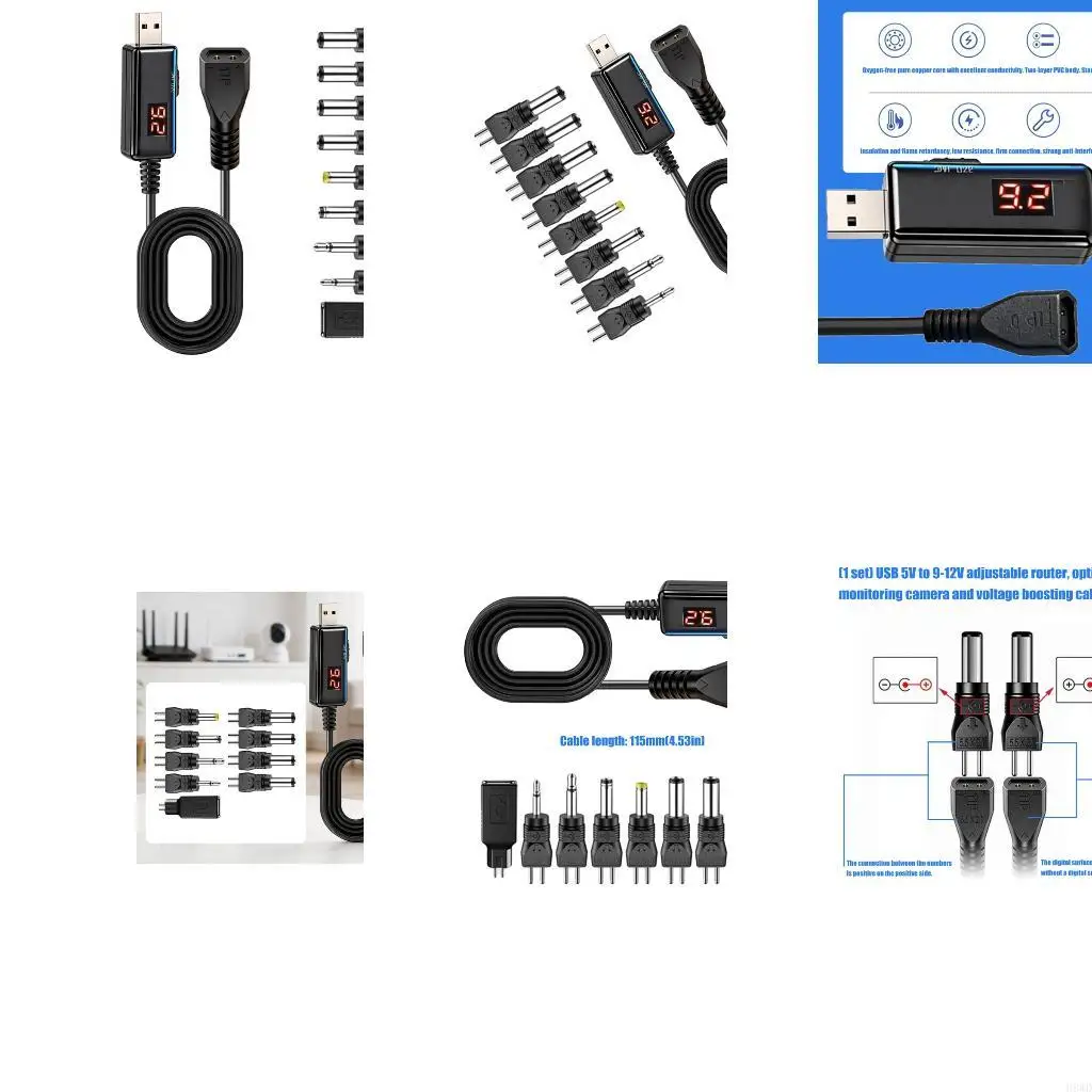 Selectable 9V 12V USB Power Converter Cable, 5V USB-A Input for Compatible Routers, Internet Terminals, and Security H8WD