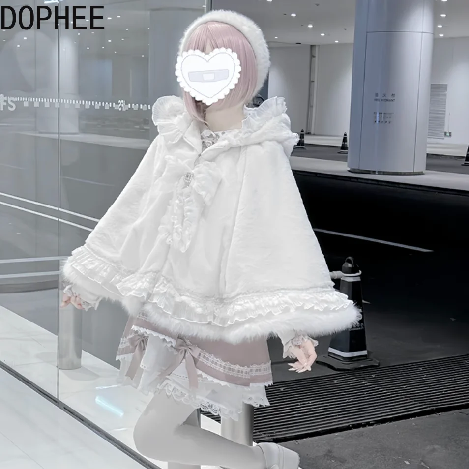 اليابانية الأصلي الخريف الشتاء رشاقته الصوف عباءة معطف ثقافة فرعية الصليب الماس الخرز القوس فضفاض المرأة مقنعين معطف الرأس #3