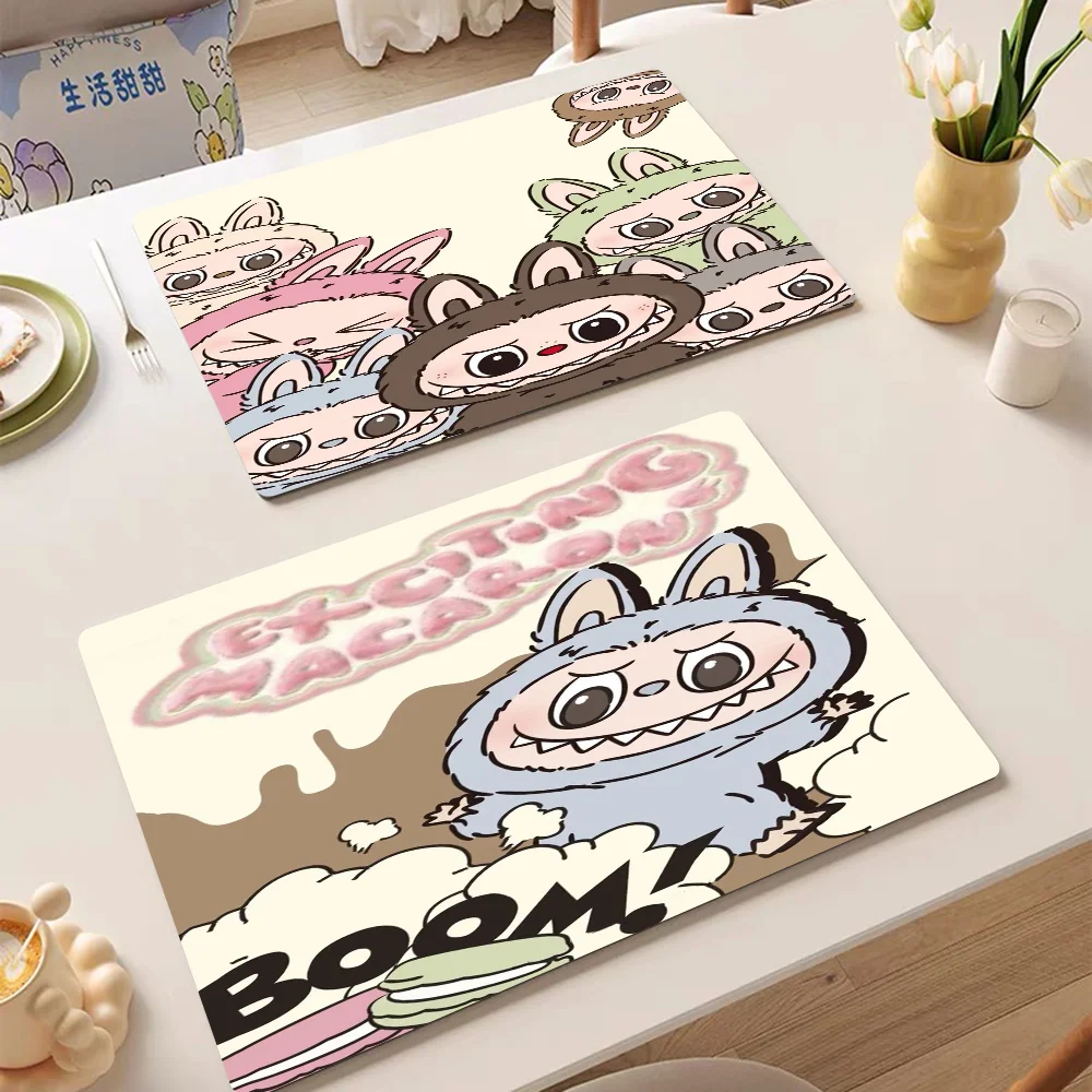 Cartoon L-Labubu Non-slip Fast Water Absorption Anti-scalding Imitation Tile Printing Coffee Machine Draining Pad