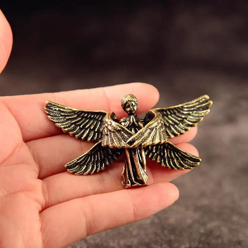Vintage Brass Blessed Guardian Angel Figurines Miniatures Desktop Ornaments Lovely Small Statue Home Decorations Crafts