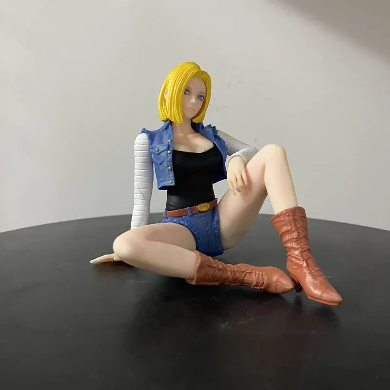 Bandai anime dragon ball android 18 figuras de ação modelo sentado denim ornamentos modelo casa presente aniversário boneca coleção brinquedo