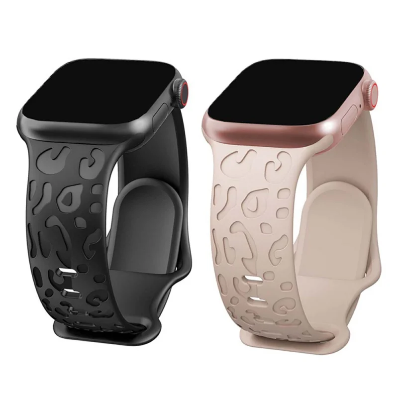 Engraved Leopard Straps For Apple Watch Band ultra 2 49mm 45mm 44mm 42mm 41mm 40mm Silicone bracelet for Series 9 8 7 se 3 6 5 4