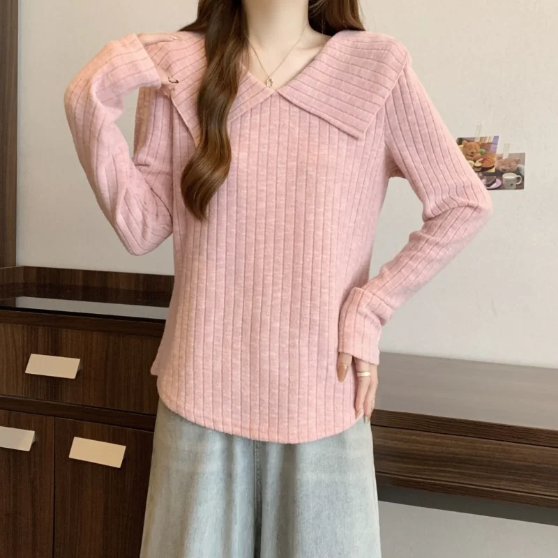 Maglione con colletto per bambola Top francese autunnale da donna