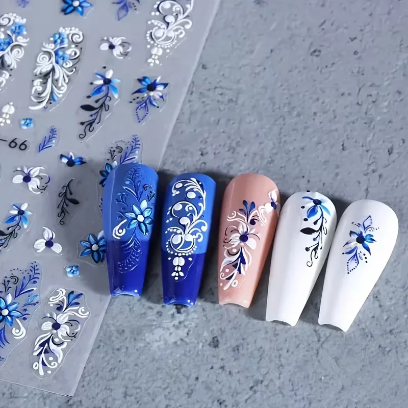 1/2Pcs Micro-Engraved Lily Flower Nail Stickers Self-Adhesive 3D Embossed Floral Decorations for DIY Manicure