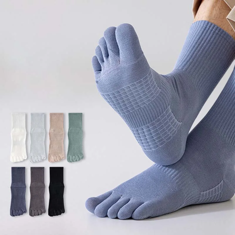 

Men's Split Toe Sports Five Finger Cotton Socks Sweat Absorption Anti-odor Autumn Towel Base Terry Long Tube Socks