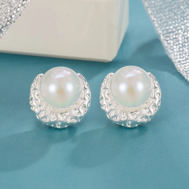 925 Sterling Silver Earrings for Women Geometric Pearl Moon Earring Fashion Jewelry Gift Party Wedding pendientes