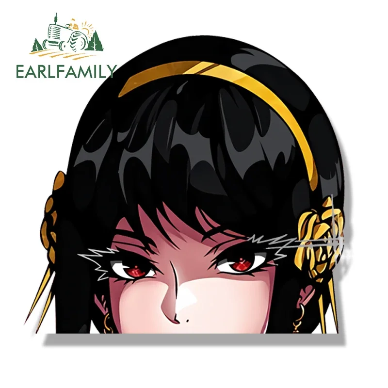 EARLFAMILY Tattoo Yor Forger Peek Car Sticker Hot Anime Waifu Sketch Decal JDM Chibi Big Head Graffiti Helmet Slap Stickers view 3