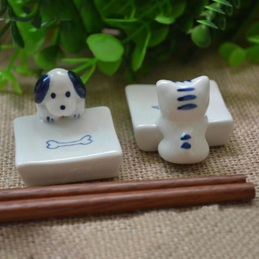 

6Pcs Ceramic Cat Design Chopstick Holder Spoon Fork Rest Japanese Style Easy Clean Tableware Accessory