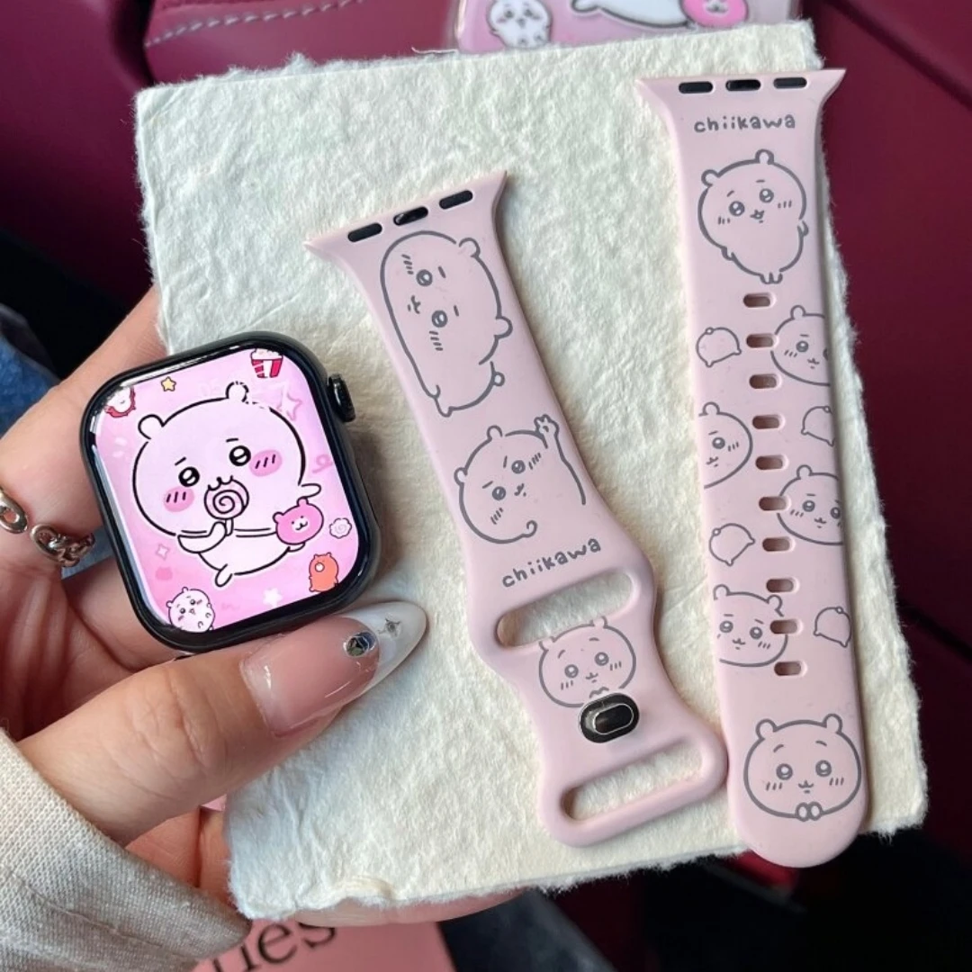 Kawaii Chiikawa Usagi Hachiware Soft Silicone Apple Watch Band Compatible with iWatch 38-49mm Sport Strap Comfortable Gift
