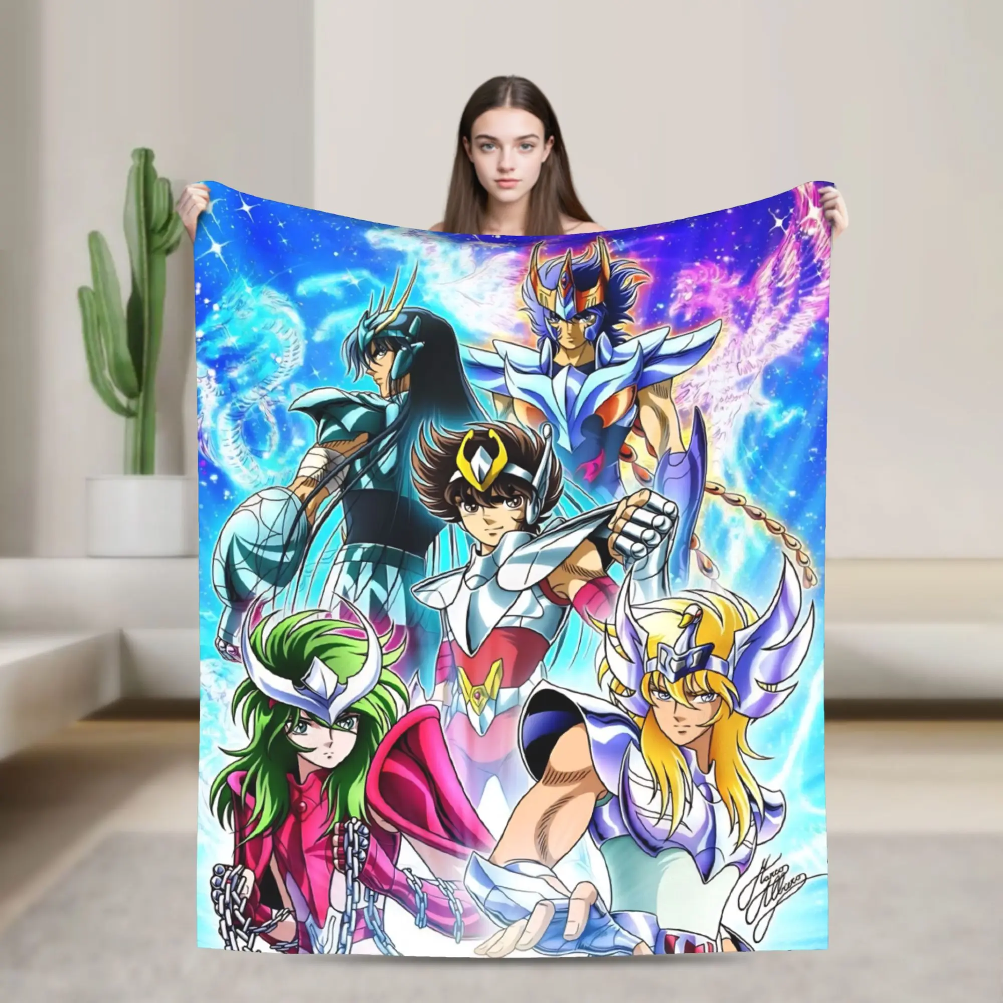

Одеяла Saint Seiya Knights of the Zodiac, флисовое украшение, дышащие теплые одеяла в стиле аниме для постельных принадлежностей, офисное покрывало