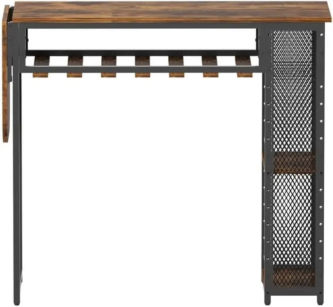 

Bar Table with Wine Rack & Built-in Cup Holder - Space-Saving Extendable Design Multi-Functional Organizer for Drinks, Decor &