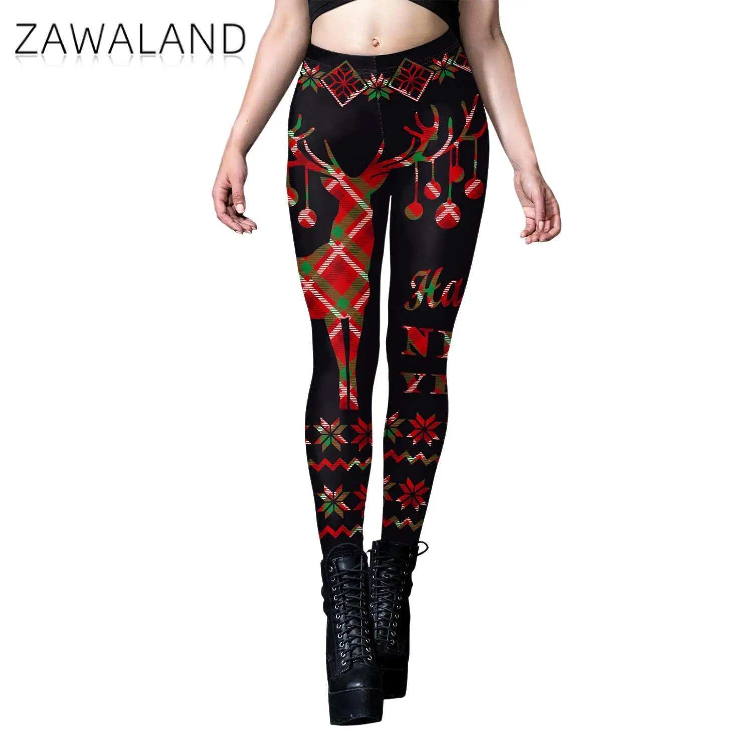 Zawaland Women Leggings Ugly Christmas Trousers Gifts Elk Neon 3D Print Mid Waist Pants Xmas Holiday Sexy Tights Fitness Workout