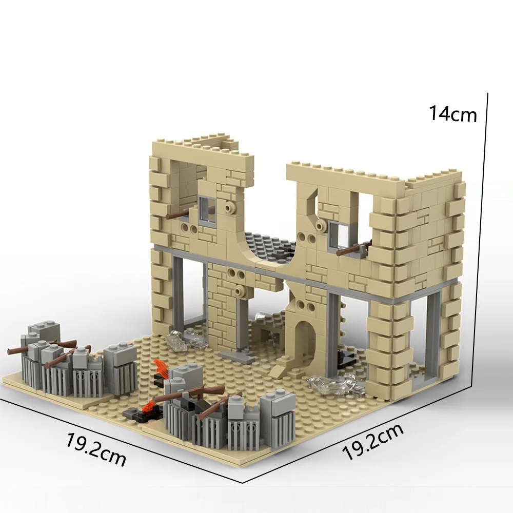 Military Army 544pcs Battlefield Ruins Fortress Bunke Weapon House Construction Adults Architecture Building Kits Education Toys