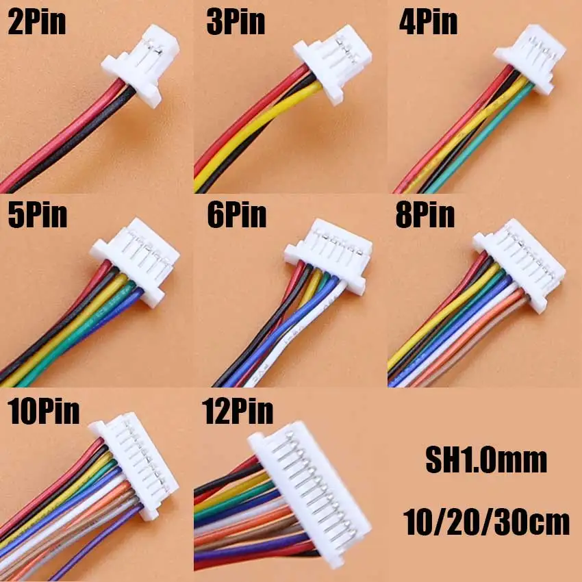 10pcs 2/3/4/5/6/8/9/10/12Pin SH1.0mm Terminal Wire Spacing 1.0mm Connector 10/20/30CM 30AWG Electronic Connection Wire DIY Cable