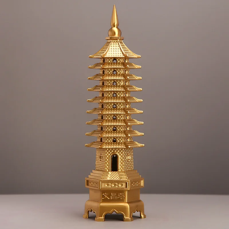 Brass Wenchang Ornament, Classical Thirteen- Office Study Desk Nine-Tier Pagoda Decoration Craft