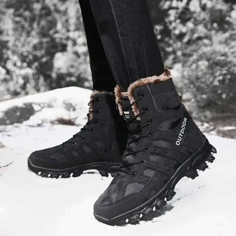 Men Warm Winter Snow Boots Tactical Combat Boots Outdoor Work Cotton Boots High Top Warm Sneakers Mens Plush Hiking Shoes