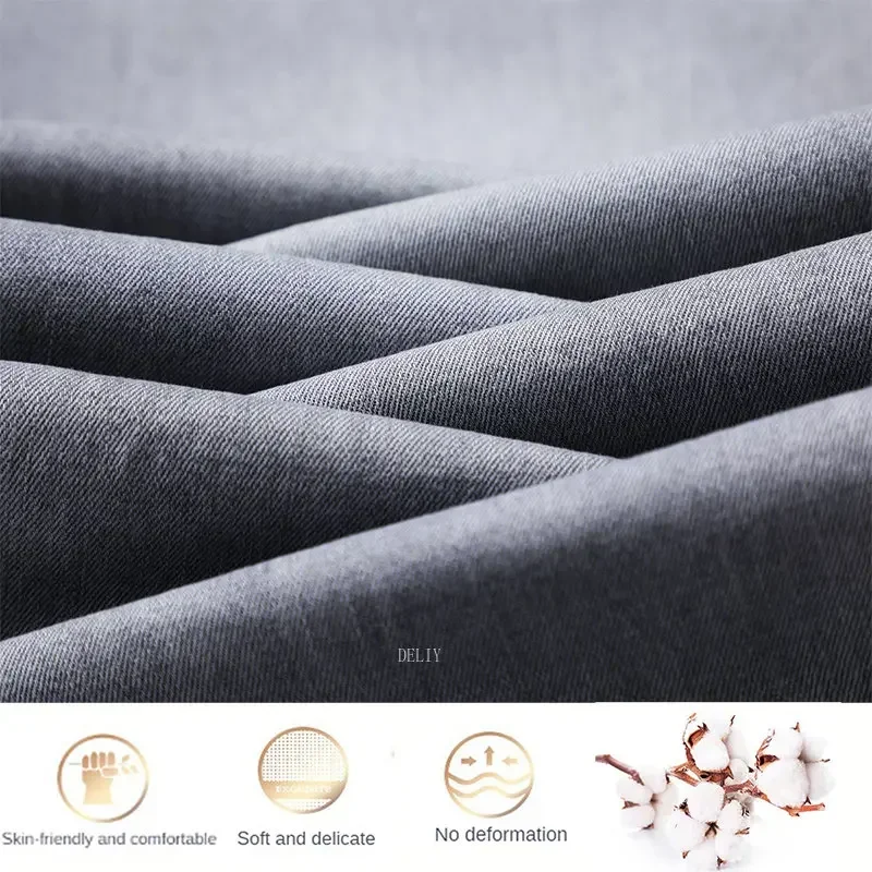 2024 Brand Thin or Thick Material Straight Cotton Stretch Denim Men's  Business Casual High Waist Light Grey Blue Jeans