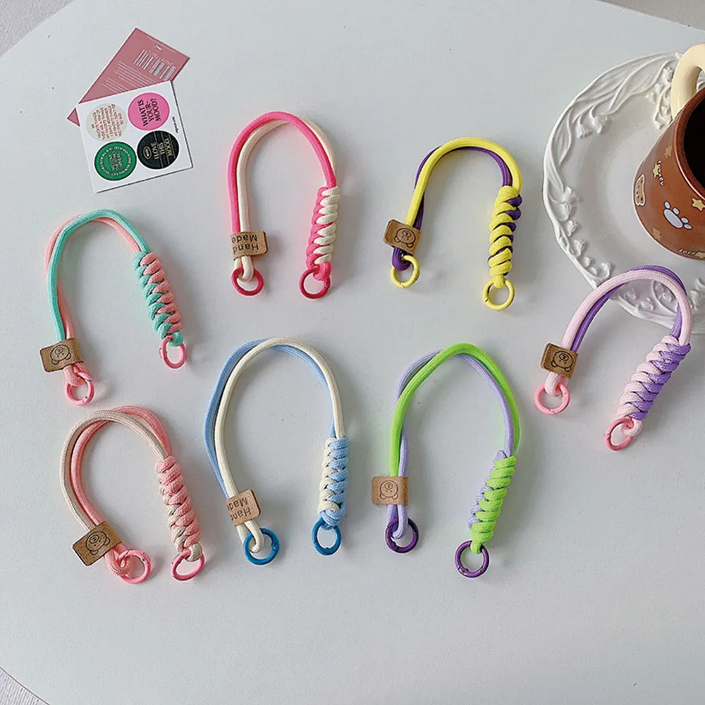 Elastic Mobile Phone Lanyard Colorful Hanging Chain Anti-loss Knot Rope Keyring Wrist Strap Woven Charms Keyring Bag Accessories